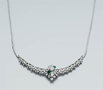 Lot 2464 - Diamond and Emerald Necklace