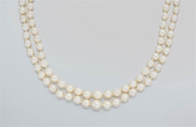 Lot 319 - Double Strand Cultured Pearl Necklace with Diamond Clasp