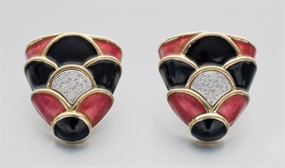 Lot 76 - Pair of Gold, Enamel and Diamond Earclips