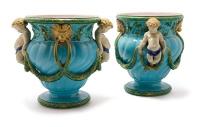 Lot 4245 - Pair of Minton Majolica Figural Jardinieres...