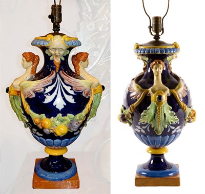Lot 3337 - Majolica Figural Vase Mounted as a lamp, of...