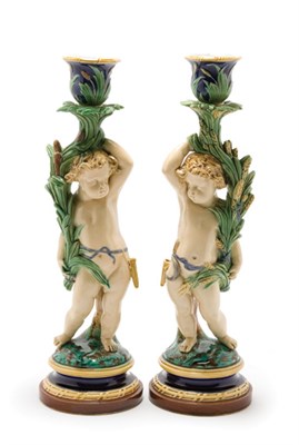 Lot 3329 - Assembled Pair of Minton Majolica Figural...