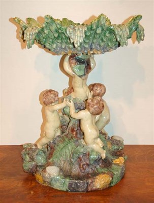 Lot 3353 - French Majolica Figural Centerpiece The green...