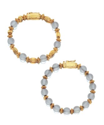 Lot 456 - Pair of Gold and Frosted Rock Crystal Bead Bracelets