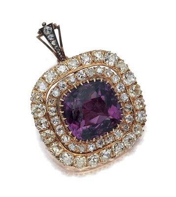 Lot 445 - Antique Gold, Amethyst and Diamond Pendant Brooch