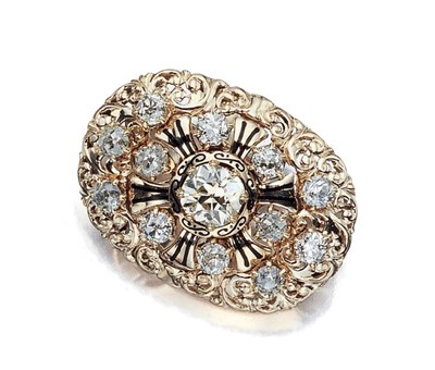 Lot 446 - Gold, Diamond and Black Enamel Pendant-Brooch