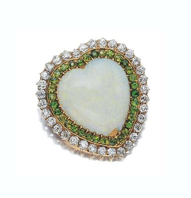 Lot 432 - Antique Gold, Opal, Demantoid Garnet and Diamond Pendant-Brooch