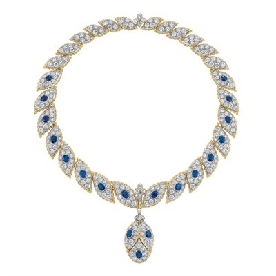 Lot 494 - Two-Color Gold, Diamond and Sapphire Pendant-Necklace, Buccellati