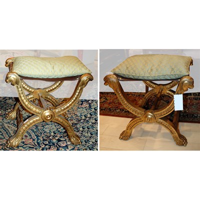 Lot 449 - Pair of Georgian Style Gilt Wood Curule Stools...