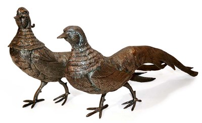 Lot 446 - Two Silver Plated Figures of Pheasants Height...