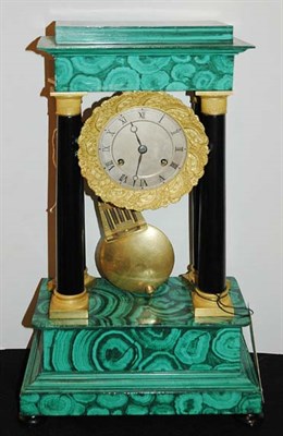 Lot 3218 - Painted Faux Malachite Portico Clock Height 19...
