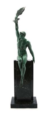 Lot 3401 - Green Spelter Figure of a Victorious Athlete...