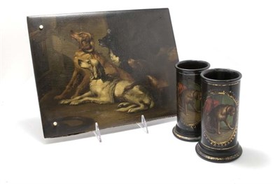 Lot 308 - Victorian Papier Mache Dog Decorated Folio and...