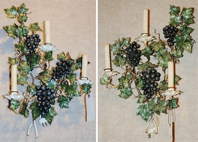 Lot 1445 - Pair of Fruit and Vine Decorated Tole...
