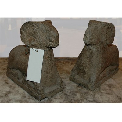 Lot 183 - Pair of Stone Figures of Seated Rams Length 9...