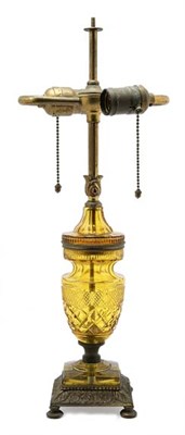 Lot 371 - French Amber Cut Glass Two-Light Lamp Height...