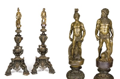 Lot 3388 - Pair of Renaissance Style Bronze Andirons Each...