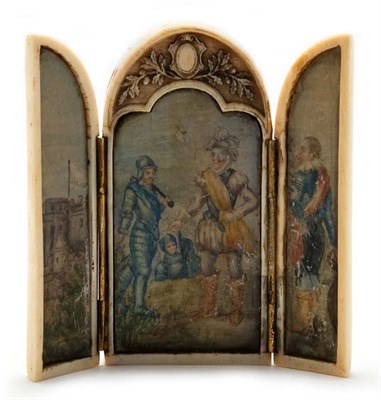Lot 4522 - Continental Carved and Painted Ivory Triptych...