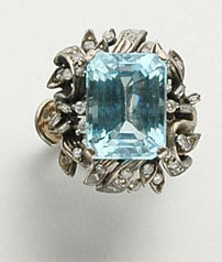 Lot 2389 - Aquamarine and Diamond Ring