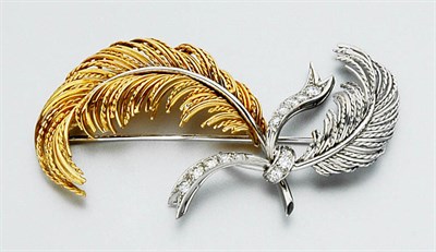 Lot 2460 - Two-Color Gold and Diamond Feather Brooch