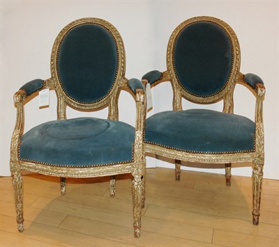 Lot 363 - Pair of Louis XVI Style Painted Fauteuils en...