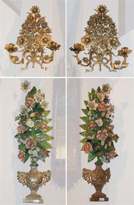 Lot 232 - Pair of Floriform Painted Metal Wall Appliques;...
