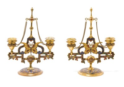 Lot 3528 - Pair of Gilt-Bronze and Cloisonne Enameled Two-...
