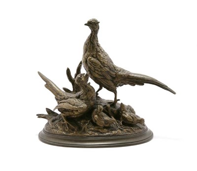 Lot 3424 - Gilt-Bronze Group of Pheasants After a model...