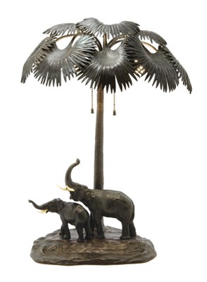 Lot 3502 - Austrian Bronze Two-Light Lamp The palm tree...