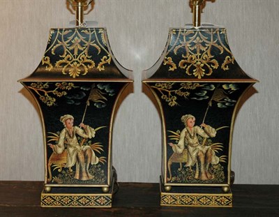 Lot 176 - Pair of Chinoiserie Decorated Tole Lamps...