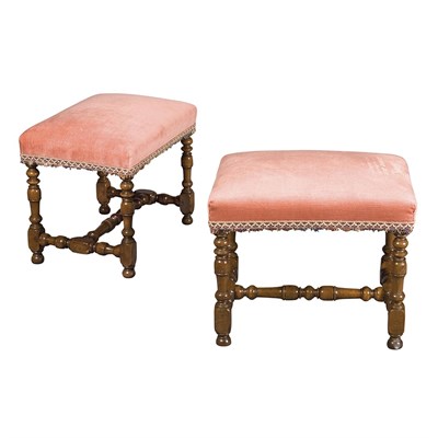Lot 156 - Pair of Italian Baroque Style Walnut Stools...