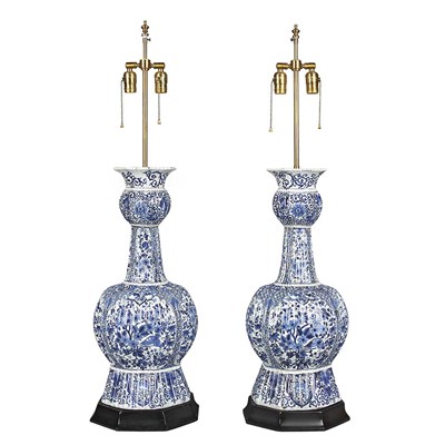 Lot 241 - Pair of Delft Blue and White Vases Each...