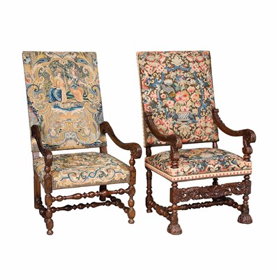 Lot 188 - Two Similar Flemish Baroque Walnut Armchairs...