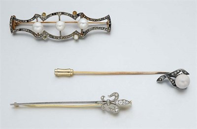 Lot 2560 - Three Antique Pearl and Diamond Pins