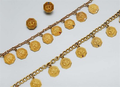 Lot 2592 - Two Charm Bracelets, Pin and Button