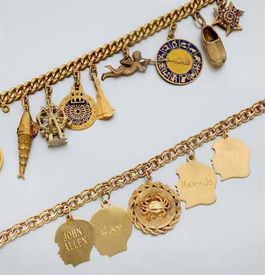 Lot 2736 - Two Gold Charm Bracelets
