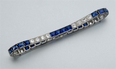 Lot 2591 - Diamond and Synthetic Sapphire Straightline Bracelet