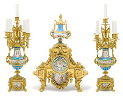 Lot 4424 - Sevres Style Gilt-Bronze and Porcelain Clock...