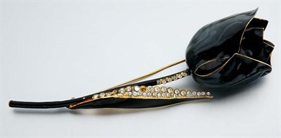 Lot 2904 - Black Soft Enamel and Rhinestone Rose Brooch
