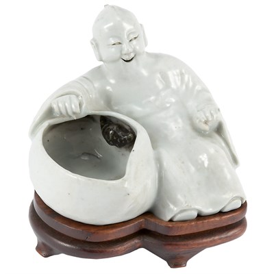 Lot 374 - Chinese White Glazed Figural Brushwasher...
