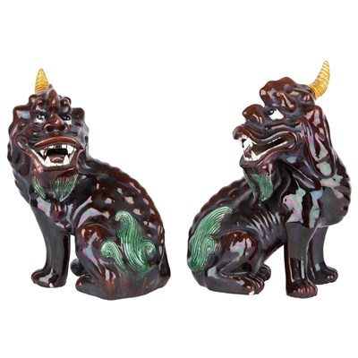 Lot 90 - Pair of Chinese Glazed Porcelain Qilin Early...