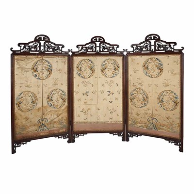 Lot 140 - Chinese Three-Panel Textile Screen 18th...