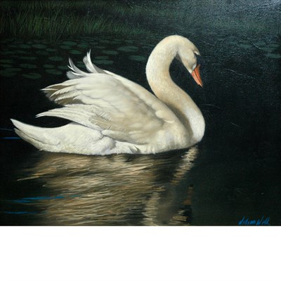 Lot 96 - William Wolk American, b. 1951 Swan Lily Pond...