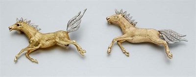 Lot 2607 - Two Two-Color Gold and Diamond Horse Brooches