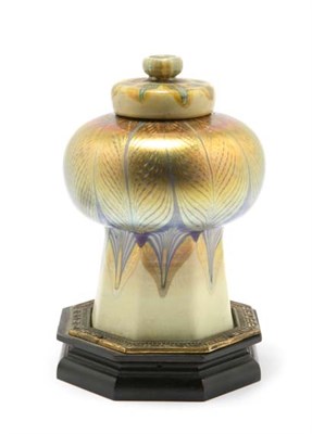 Lot 3263 - Tiffany Favrile Glass Shade Lamp Of paneled...