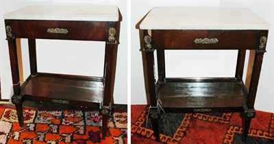 Lot 217 - Pair of Louis XVI Style Marble Top Mahogany...