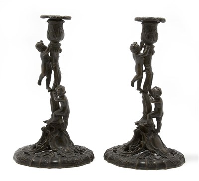 Lot 4095 - Companion Pair of Rococo Style Bronze Figural...