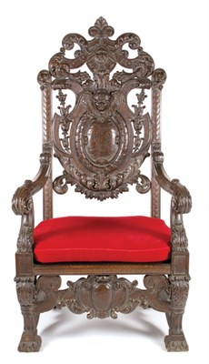 Lot 4099 - Renaissance Revival Carved Oak Throne Chair...