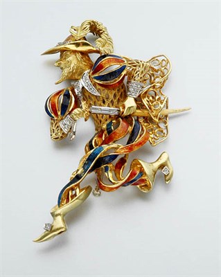 Lot 2206 - Gold, Enamel and Diamond Clip-Brooch