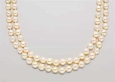Lot 2468 - Double Strand Cultured Pearl Necklace with Diamond and Ruby Clasp